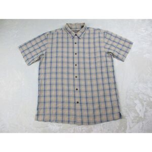 Kahala Shirt‎ Mens Large Brown Blue Button Up Plaid Rayon Blend Casual*